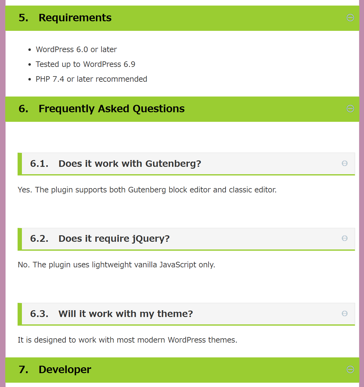 Expanded state showing WordPress headings